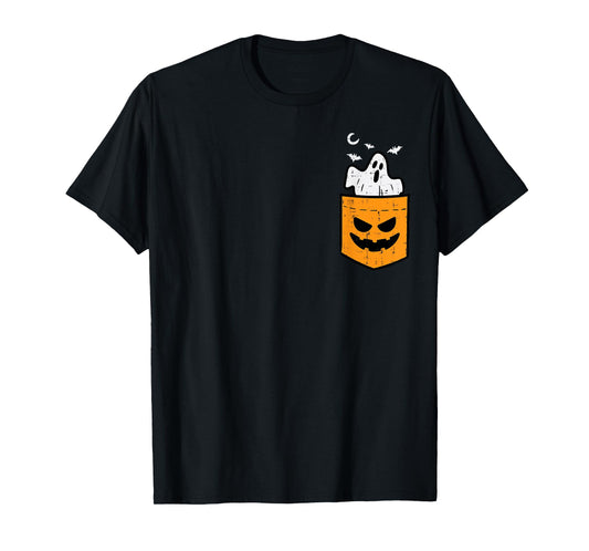 Pocket Ghost Scary Funny Halloween Costume Men Women Kids T-Shirt