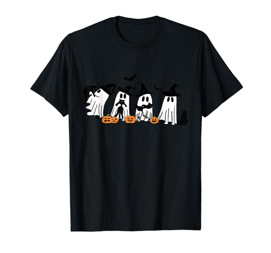 Funny Ghost Holding A Black Cat Halloween Ghost Cat Lovers T-Shirt for Men Women Kids