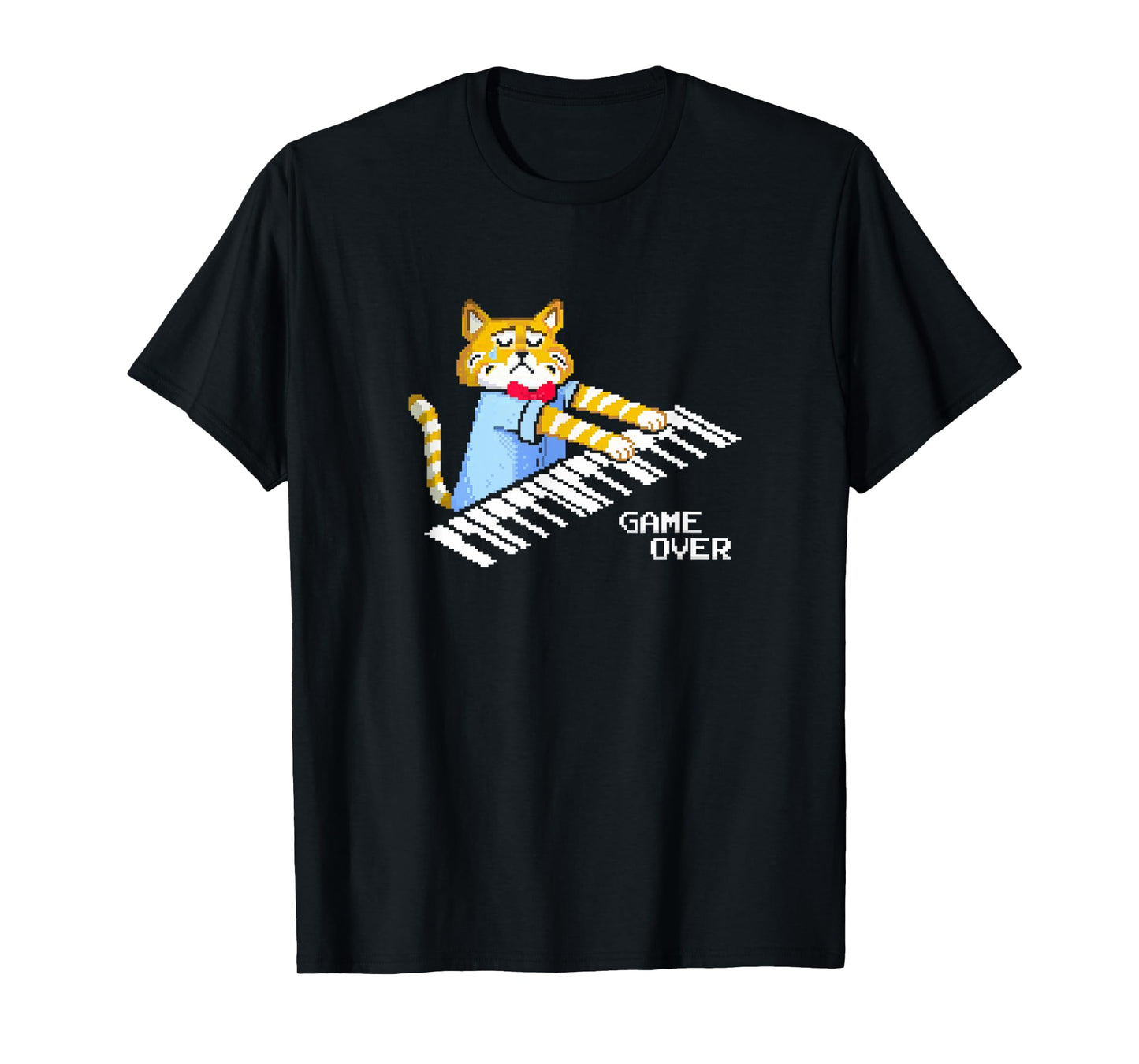 Sad Cat playing keyboard Game Over T-Shirt for Men Women