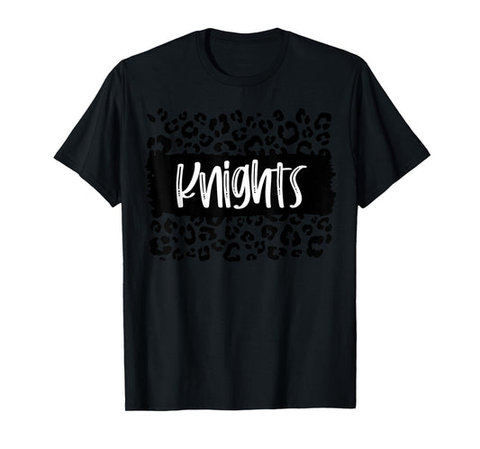 Knights Team Mascot School Spirit Game Night Leopard Print T-Shirt