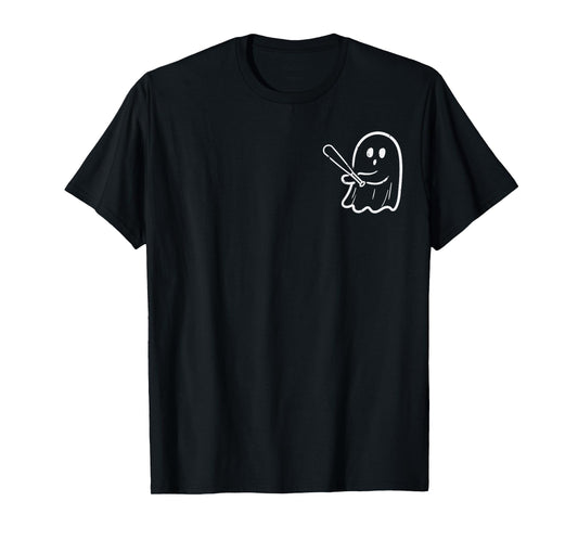 Ghost Playing Baseball Pocket Retro Halloween Costume Sports T-Shirt