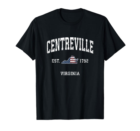 Centreville Virginia VA Vintage American Flag Sports Design T-Shirt