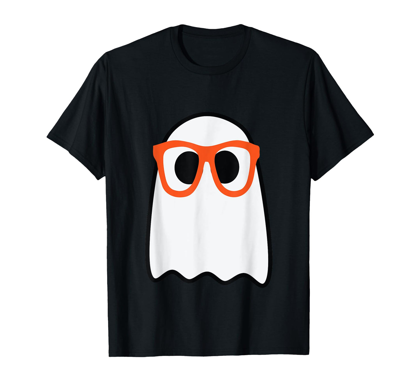 Nerdy Ghost Cute Orange Glasses Halloween Hipster Funny T-Shirt
