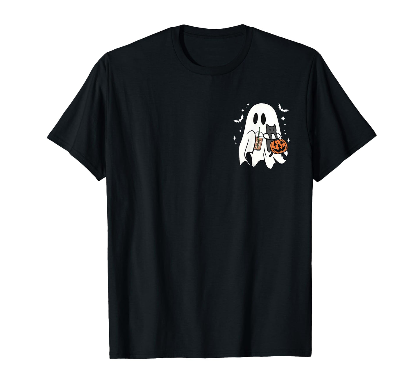 Spooky Ghost Holding Black Cat Halloween Ice Coffee Lover T-Shirt