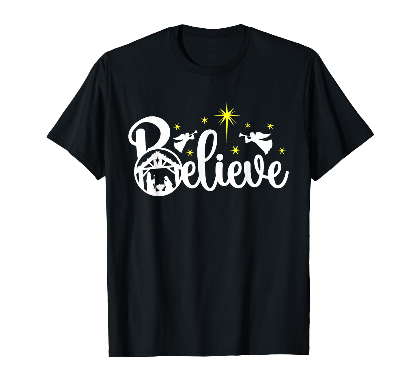 Christian Christmas Believe Jesus Nativity Scene XMAS Faith T-Shirt