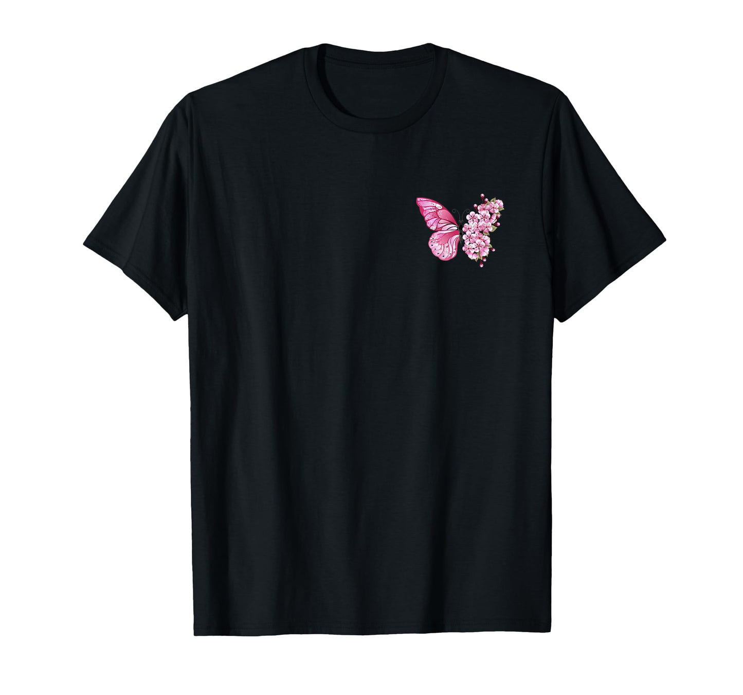 Butterfly With Cherry Blossom Wing Sakura On Chest And Back T-Shirt