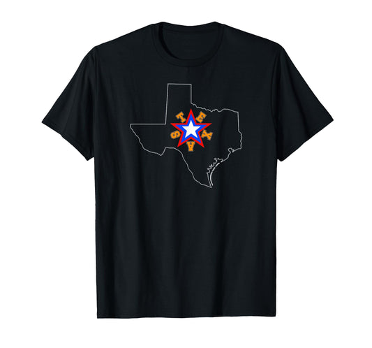 Texas Map Outline, Tricolor Lone Star, Texas In Orange T-Shirt