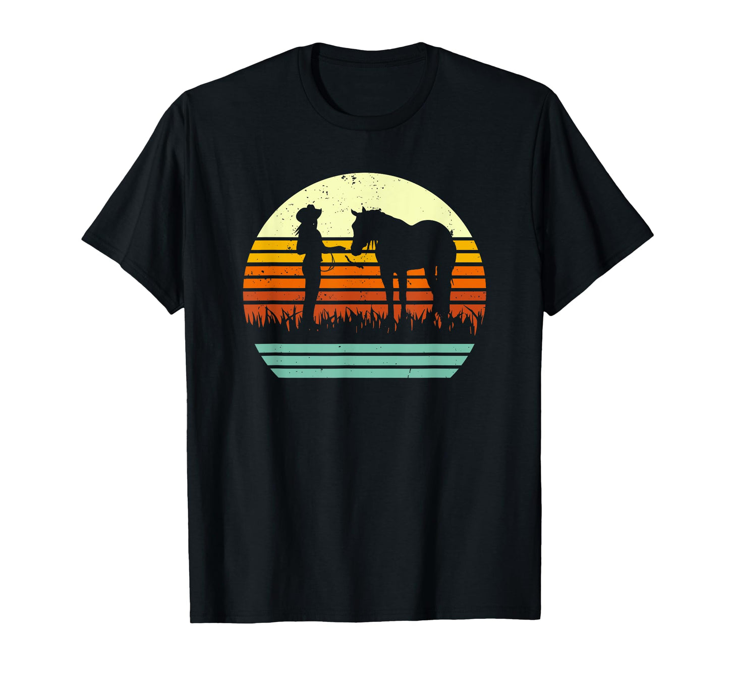 Western Cowgirl Halter Horse Retro Sunset Vintage Style T-Shirt