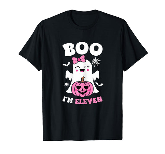 Ghost Boo Im Eleven Yrs 11th Birthday Girls Halloween Groovy T-Shirt