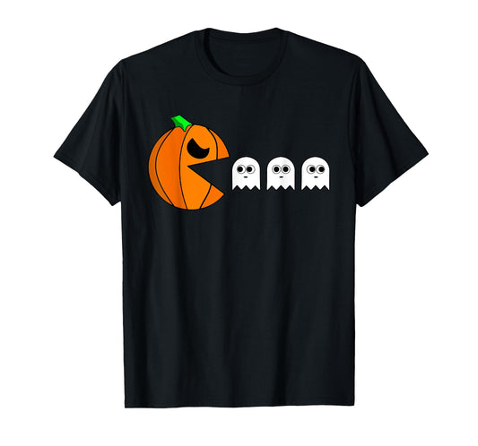 Funny Halloween Pumpkin Eating Ghost Gamer For Boy Girl Kids T-Shirt