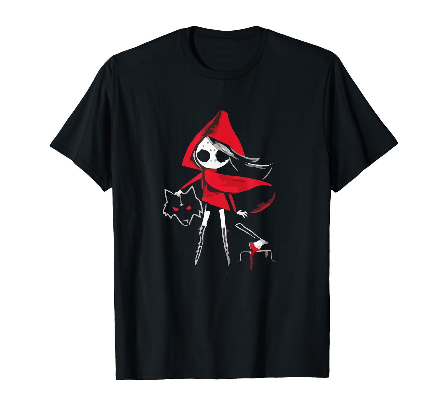 Red Riding Hood Girl with Head of Wolf Scary Gothic Art T-Shirt