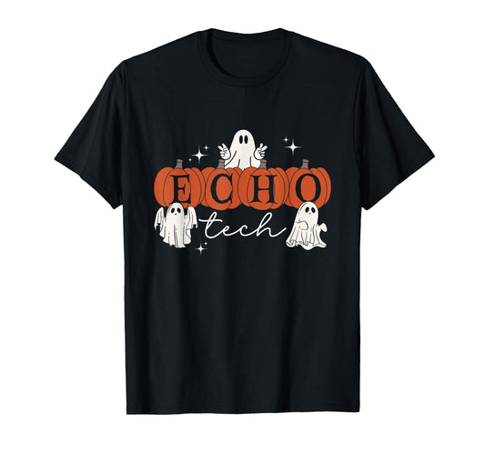 Ghost Cardiac Sonographer Pumpkin Halloween Echo Tech CVICU T-Shirt