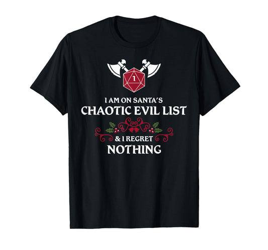 Santa's Chaotic Evil List Tabletop RPG D20 Funny Christmas T-Shirt