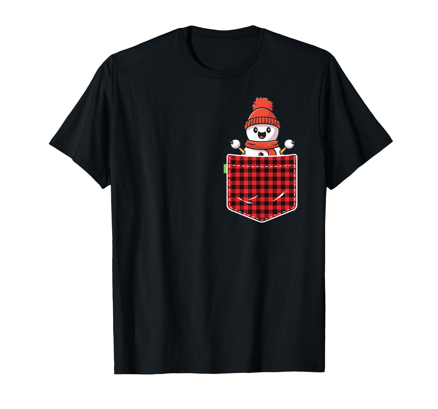 Christmas T Shirt For Women Kids Pocket Snowman Red Plaid T-Shirt