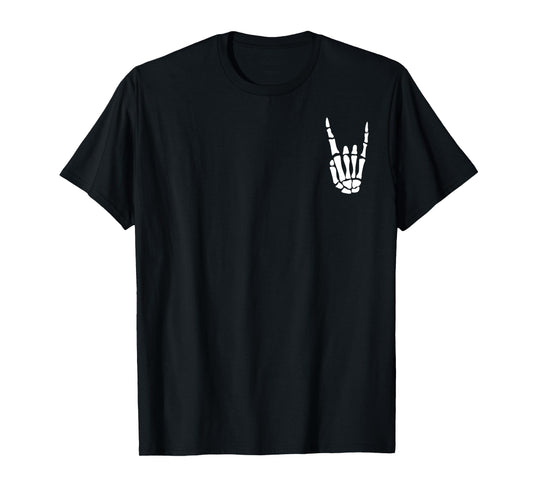 Rock On Skeleton Hand Sign - Minimalistic Halloween Costume T-Shirt