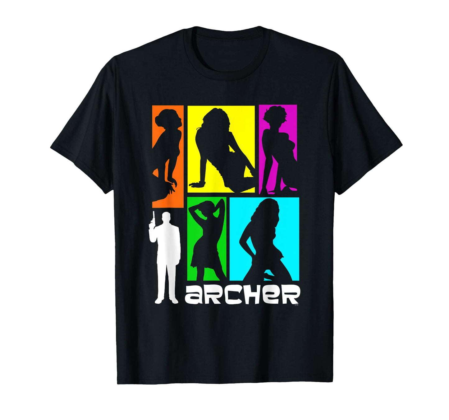 Archer Colorful Retro Silhouettes 60's Inspired Cartoon T-Shirt