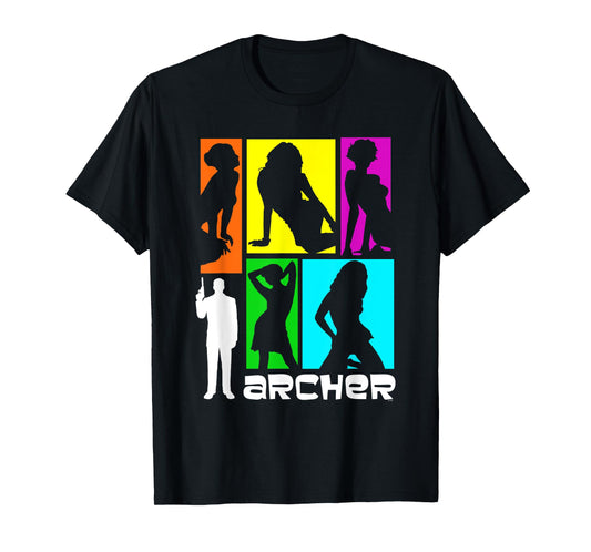 Archer Colorful Retro Silhouettes 60's Inspired Cartoon T-Shirt