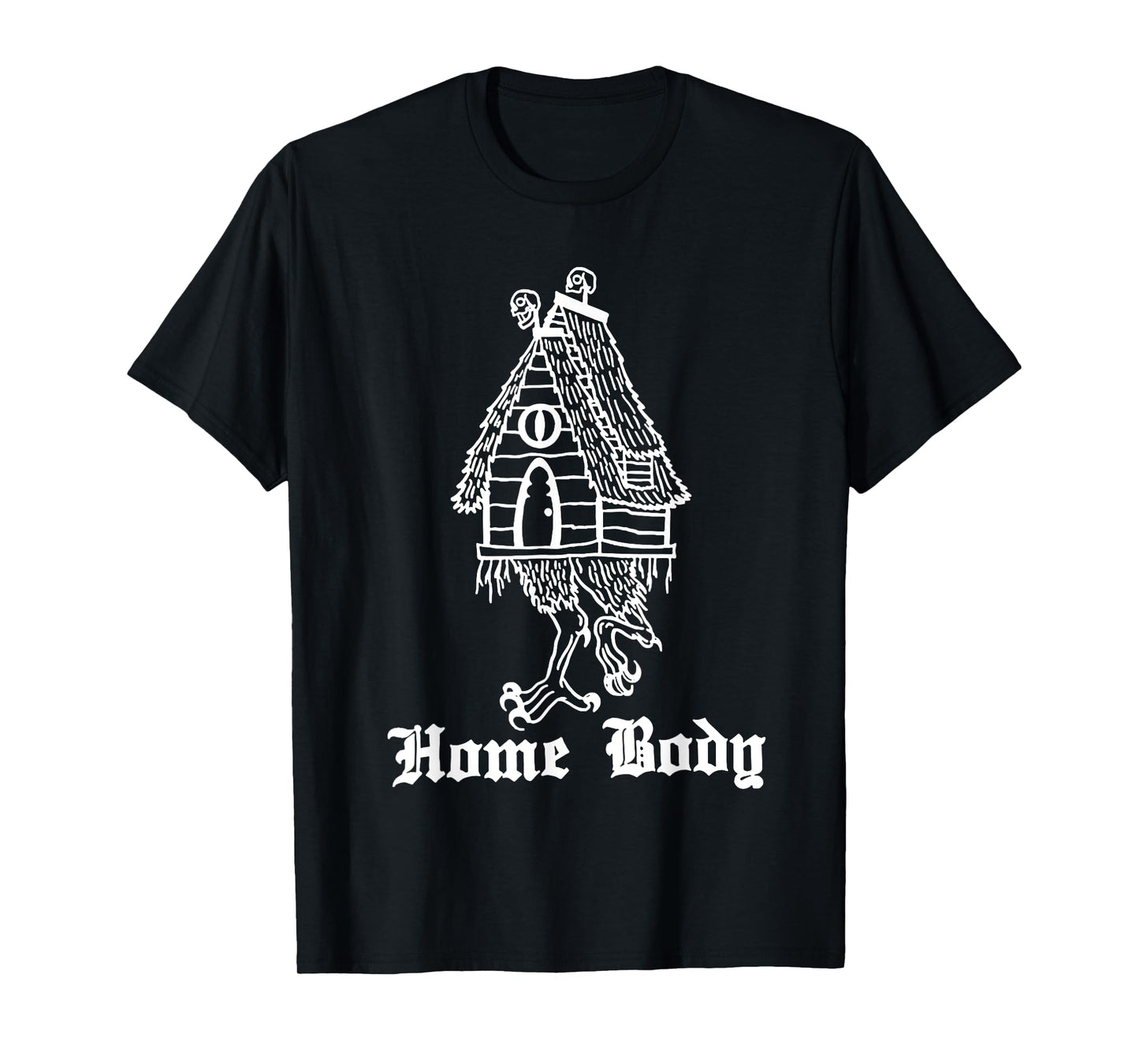 Funny Baba Yaga's Hut Home Body Tee Shirt - Unisex Kids Halloween T-Shirt - Black - Small