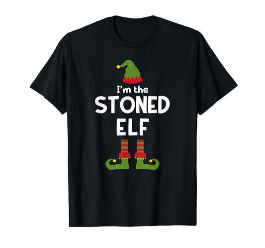 Stoned Elf Funny Marijuana Christmas Party Pajama Cannabis T-Shirt
