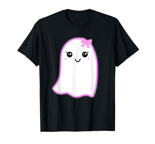 Halloween Cute Ghost Kawaii Style Pink Bow Girls Graphic T-Shirt