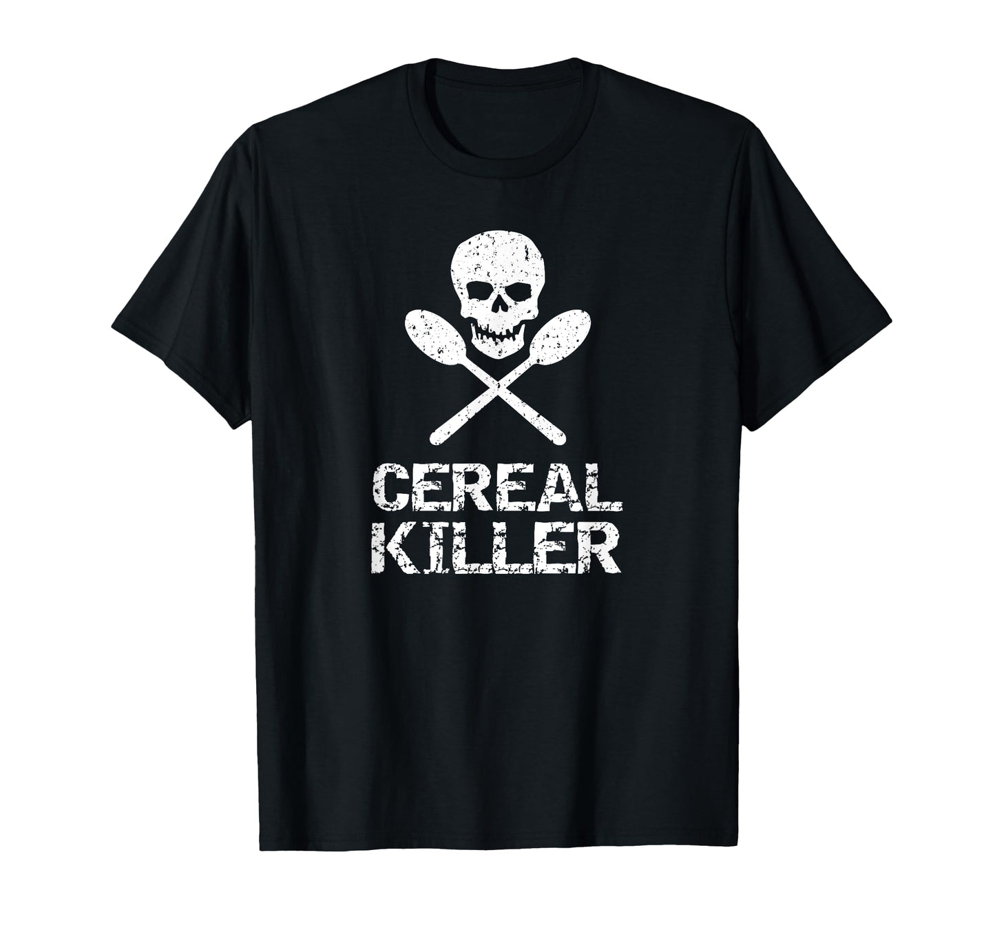 Serious Junk Cereal Killer Distressed Vintage Modern T-Shirt - Unisex-Adult, Kids - Black - Short Sleeve - Small