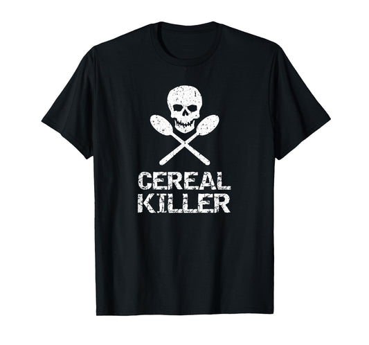 Serious Junk Cereal Killer Distressed Vintage Modern T-Shirt - Unisex-Adult, Kids - Black - Short Sleeve - Small