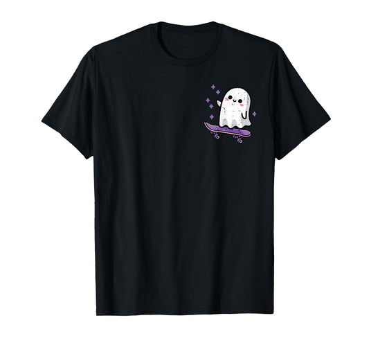 Halloween Ghost Skateboard Pocket Cool Costume Men Boys Kids T-Shirt