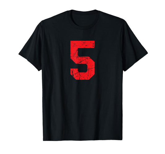 Number #5 Red Distressed Vintage Number T-Shirt
