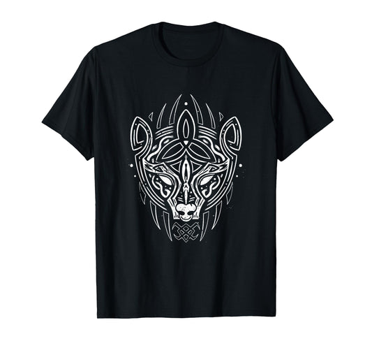 Stylized Wolf Head with Knotwork for Celtic & Viking Fans T-Shirt