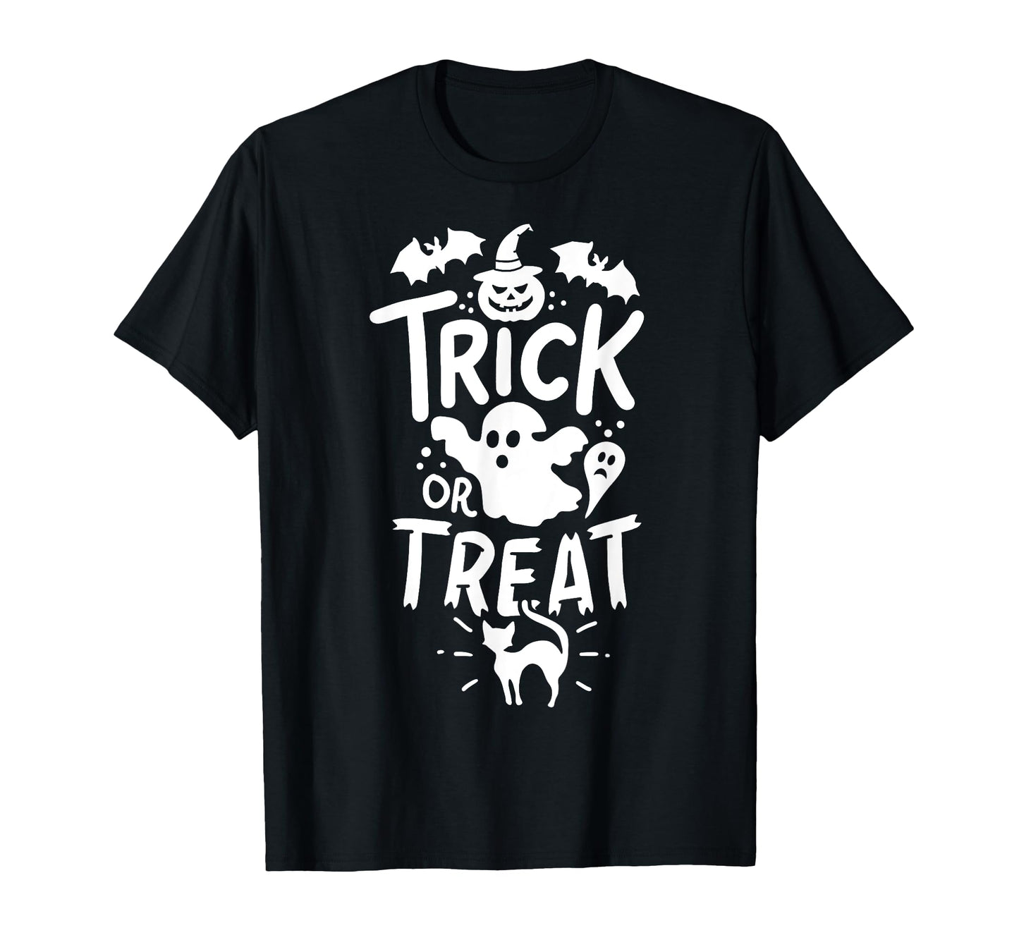 Halloween Trick Or Treat Tee Bat Ghost Pumpkin Cat T-Shirt for Men Women Kids