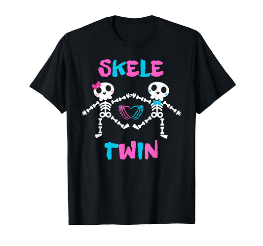 Skele Cute Twins Halloween Two Horror Skeletons Lover Family T-Shirt