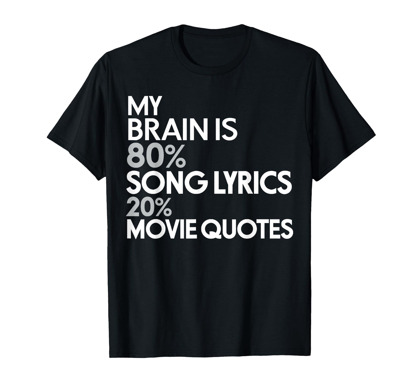 My Brain is 80% Song Lyrics 20% Movie Quotes: Funny T-Shirt T-Shirt