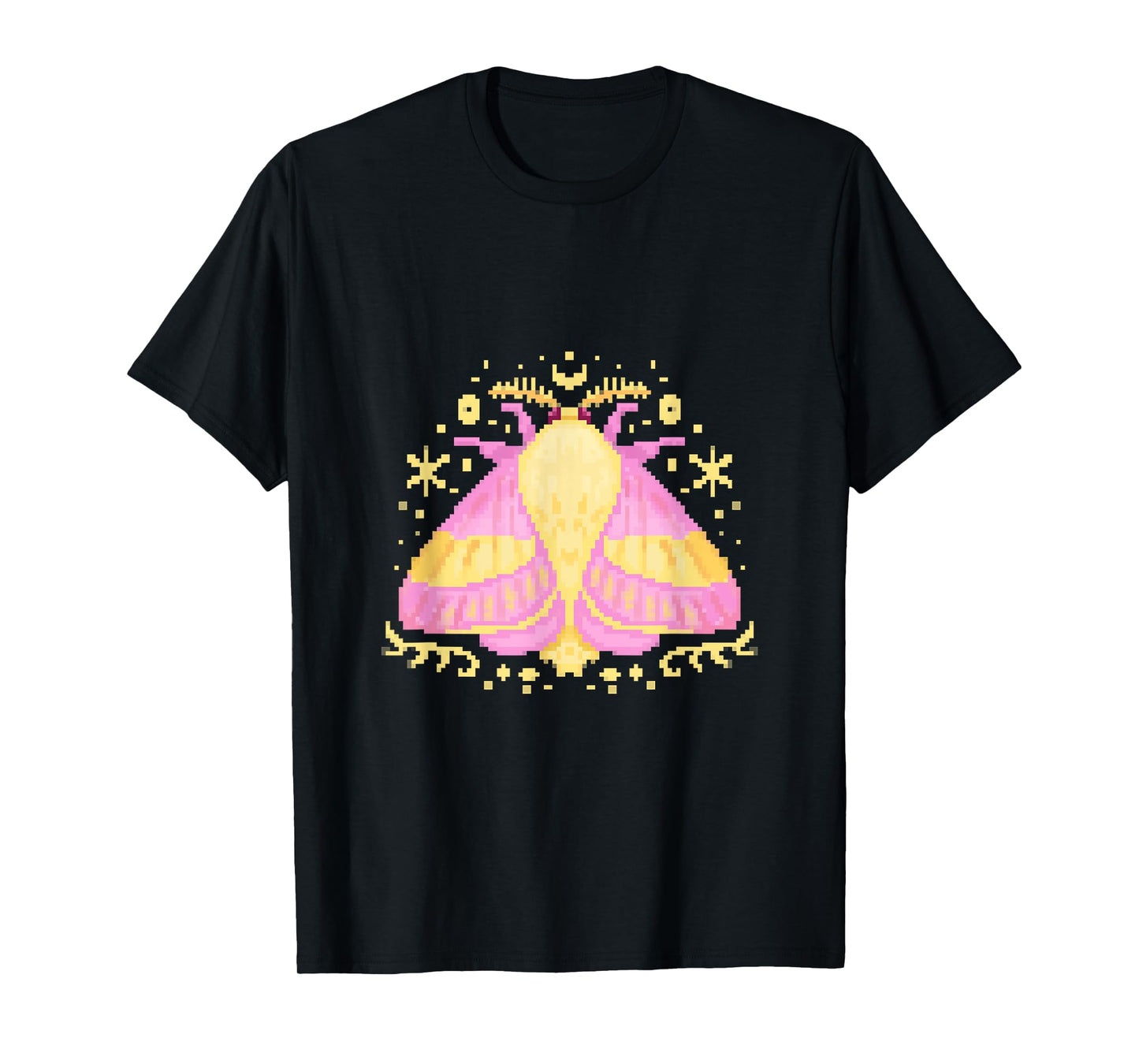 Rosy Pink Yellow Maple Moth Bug Butterfly PixelArt for Women T-Shirt