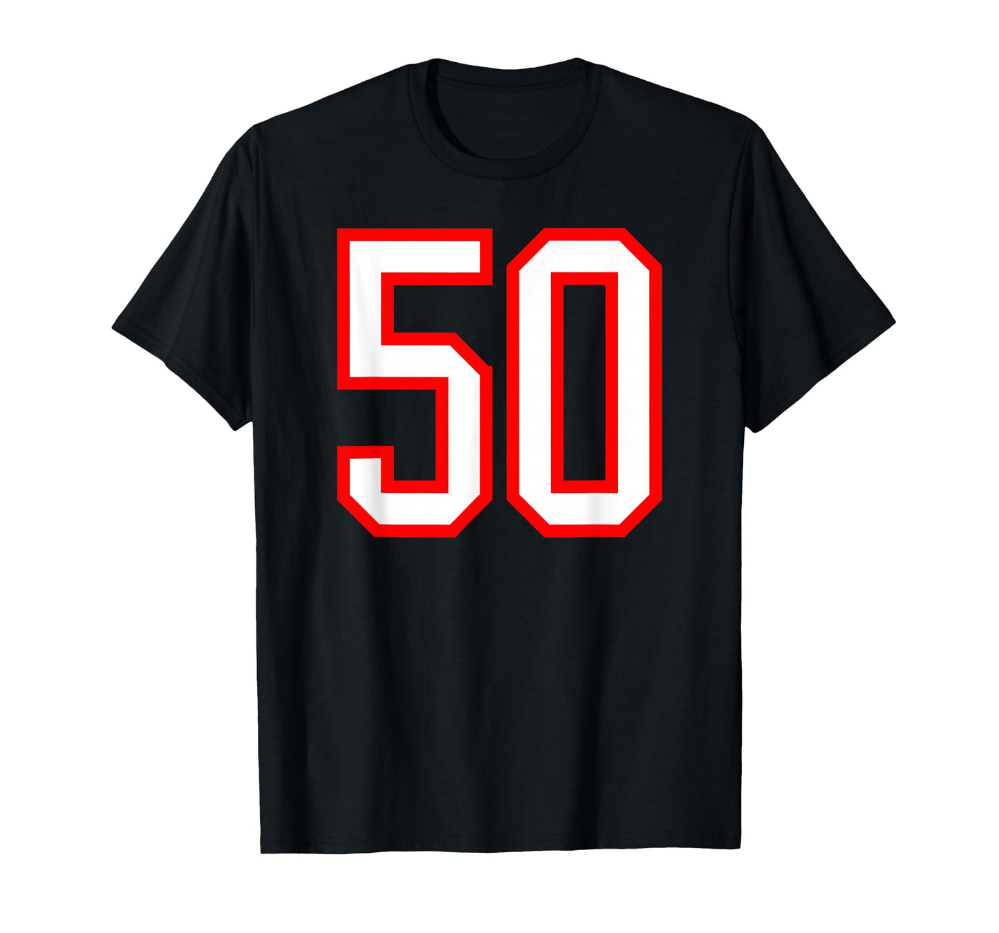 Number #50 White Red Plain Number 50 T-Shirt