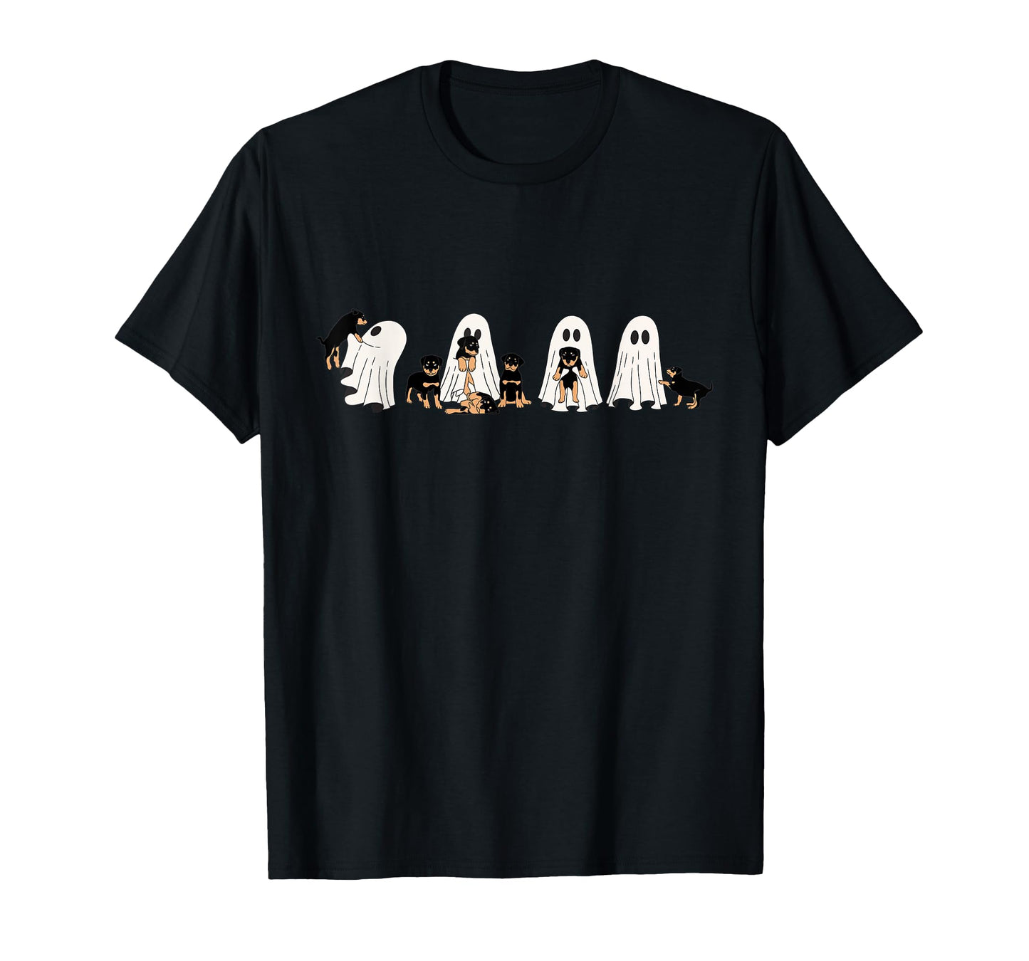 Funny Witch Rottweiler Dog Ghosts In Boo Sheet Halloween T-Shirt
