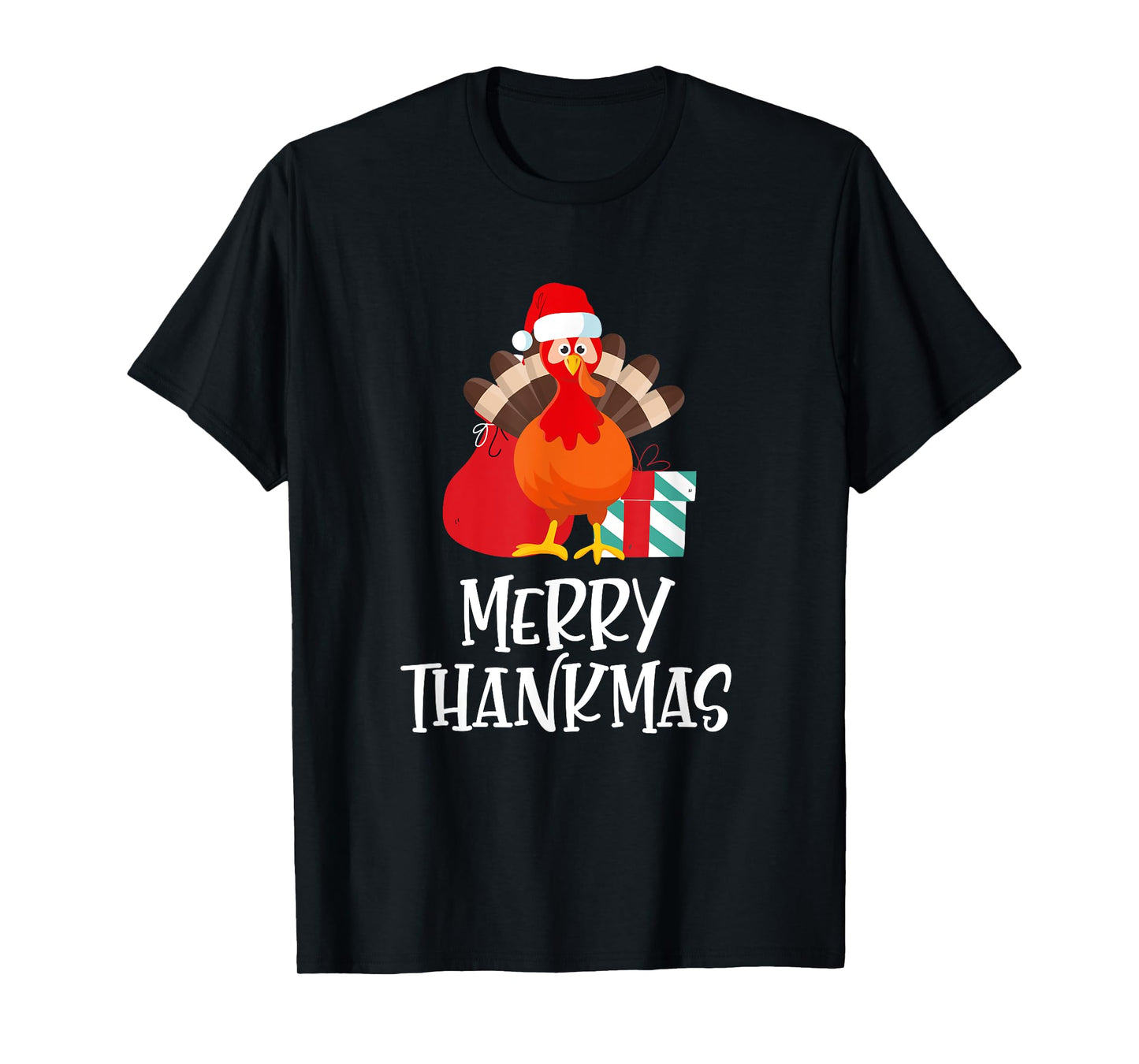 Merry Thanksmas Happy Thanksgiving Santa Turkey Gift T-Shirt