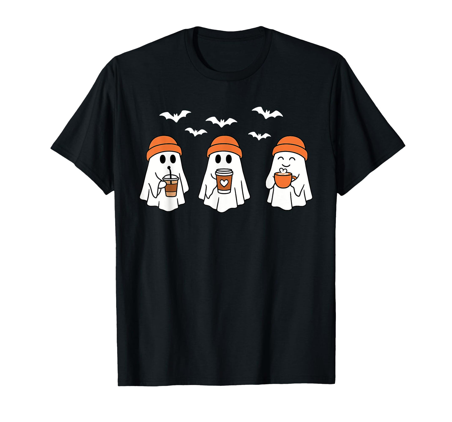 Cute Ghost Drinking Coffee Halloween Ghost Ice Coffee Men T-Shirt
