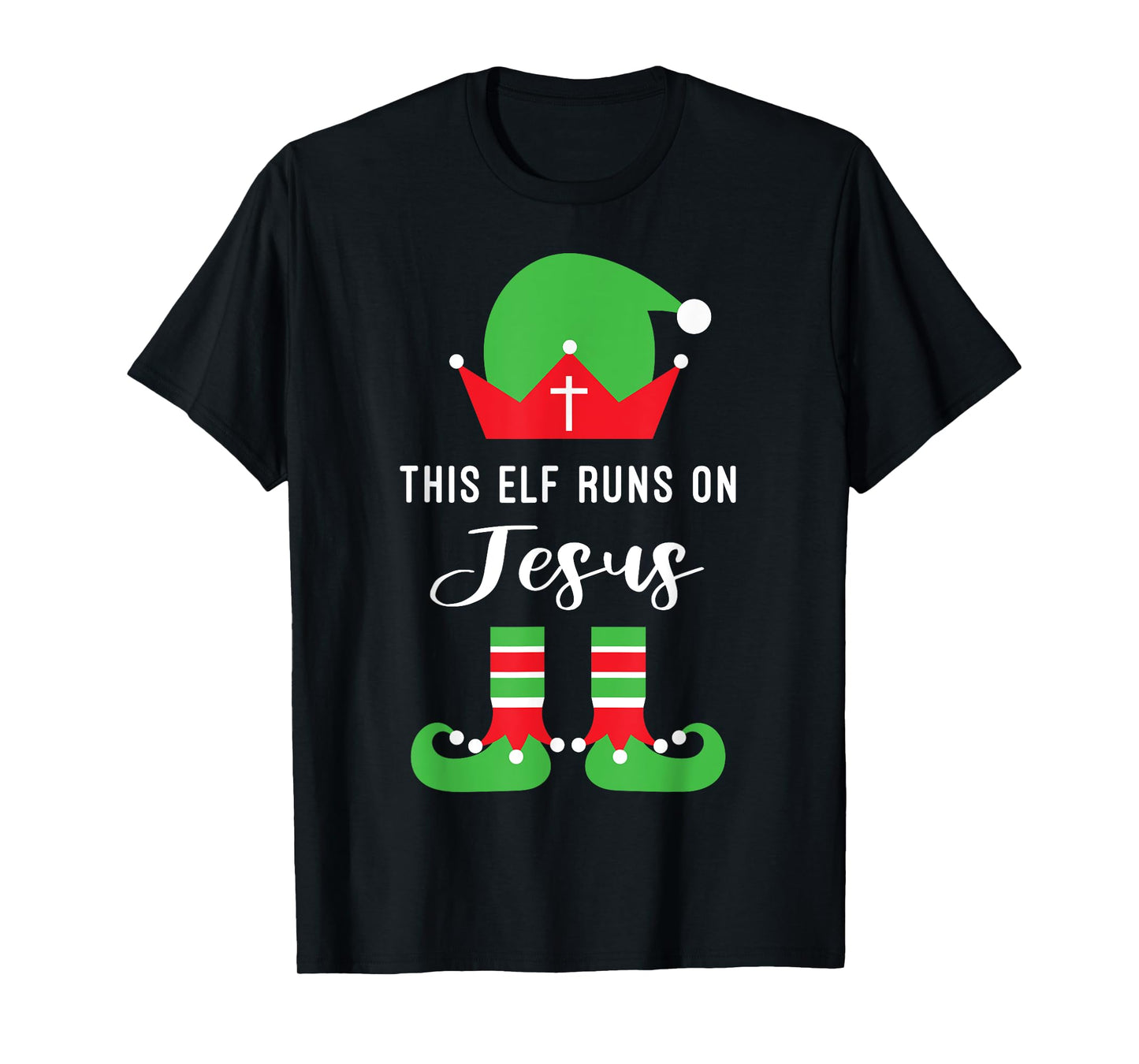 This Elf Runs On Jesus Christian Religious Christmas T-Shirt