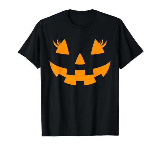 Jack O Lantern Face Pumpkin Eyelashes Hallowen Costume Funny T-Shirt