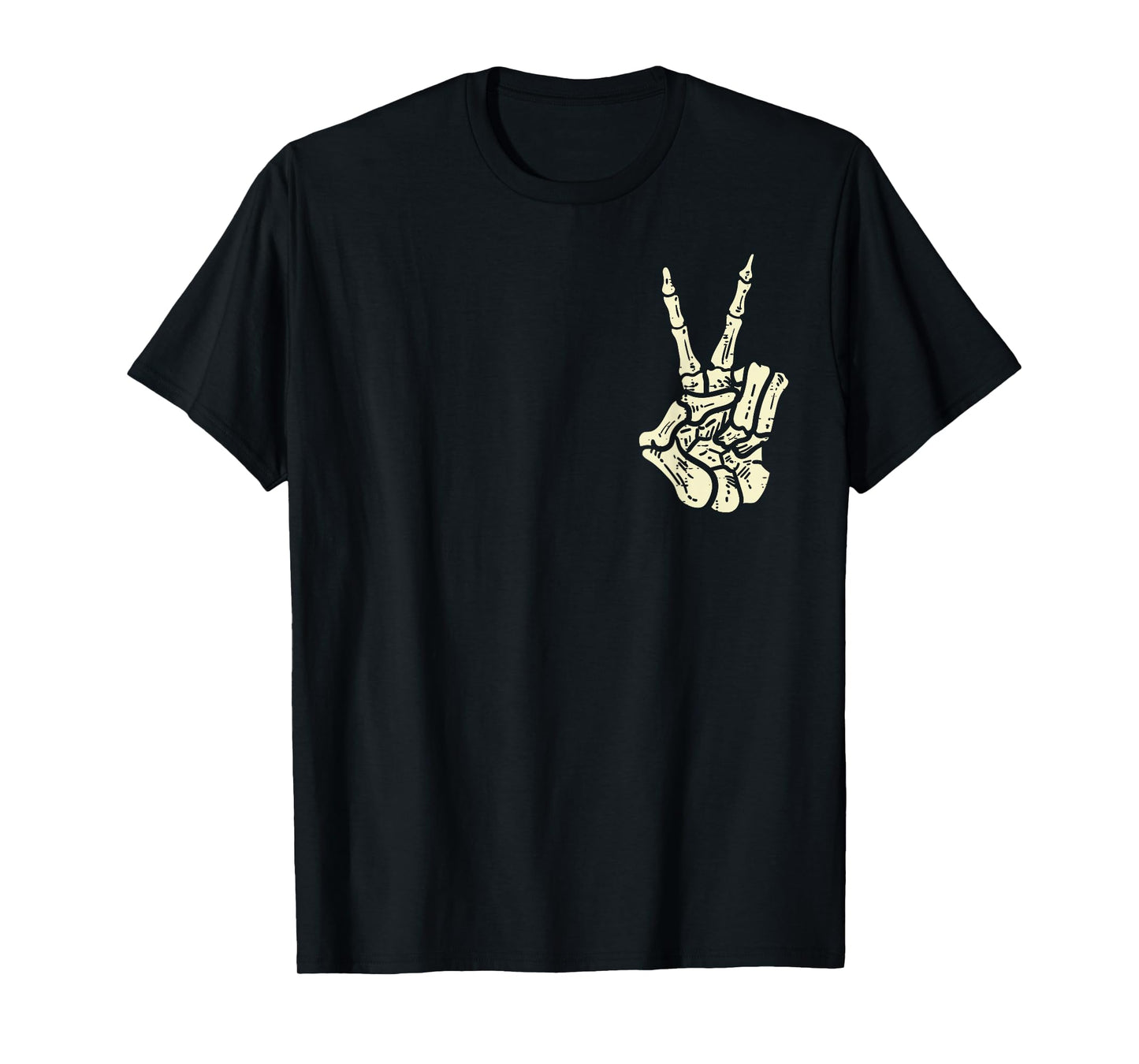 Pocket Skeleton Hand Peace Sign Cool Halloween Hippie T-Shirt
