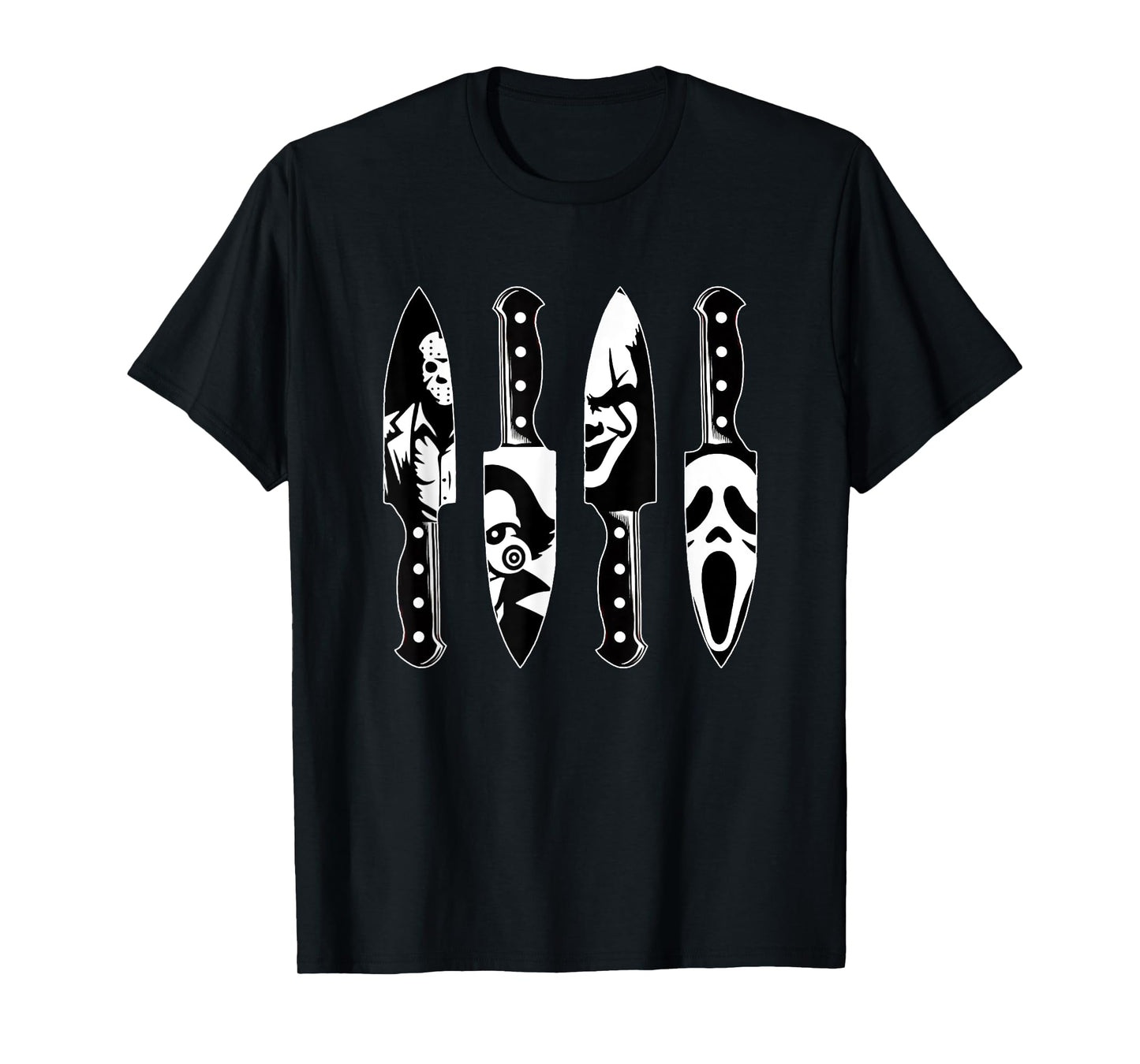 Horror Movie Characters In Knives Horror Movie Villains T-Shirt