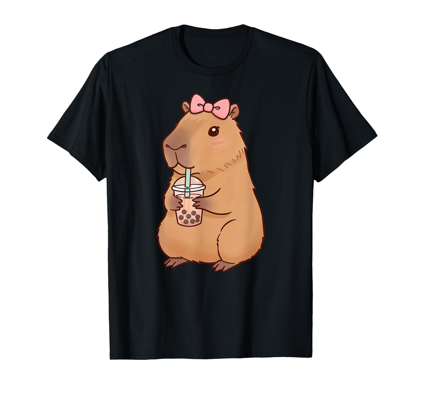 Kawaii Anime Capybara Drinking Boba Bubble Tea Kids Girls T-Shirt