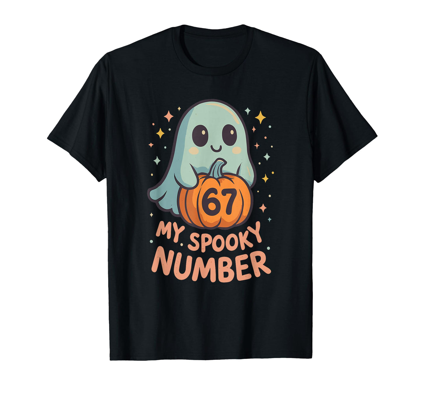 Cute Kawaii Ghost Pumpkin 67 Meme Funny Math Halloween Joke T-Shirt