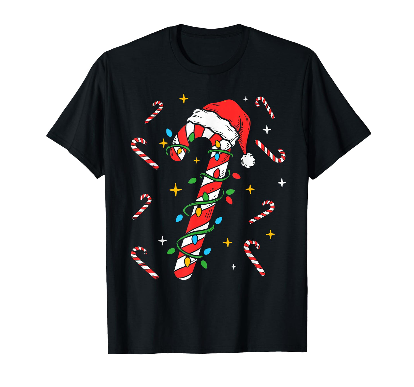 Candy Cane Christmas Shirt Santa Hat Family Matching Xmas T-Shirt