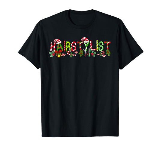 Hairstylist Santa Hat Candy Cane Christmas Funny Xmas T-Shirt