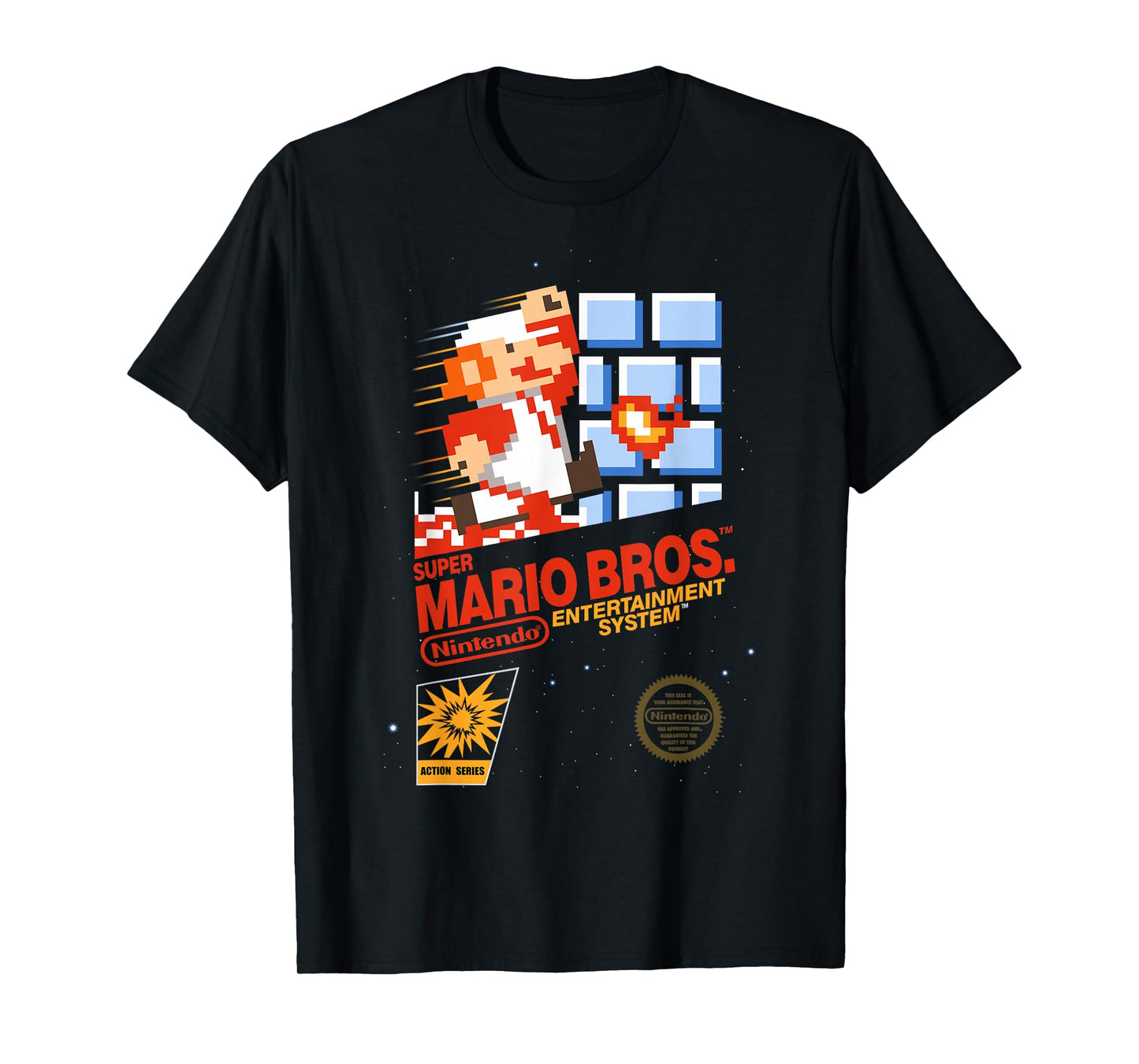 Super Mario Dashin Action Graphic T-Shirt, Classic Fit, Crew Neck, Black