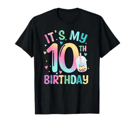 It's My 10th Birthday Bubble Boba Tea Party 10 Year Old Girl T-Shirt