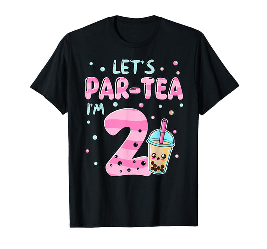 Let's Par-tea I'm 2 Years Old 2nd Birthday Bubble Boba Tea T-Shirt