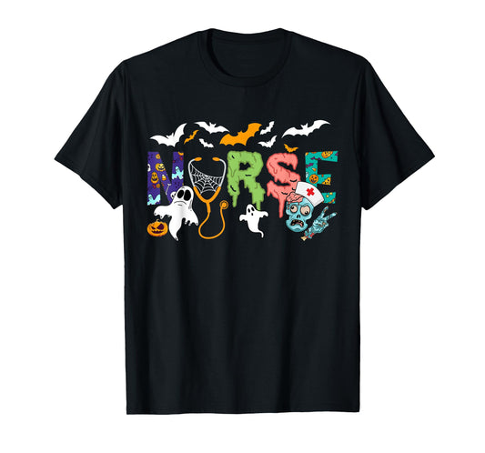 Cute Halloween Nurse Nursing Zombie Halloween Pattern T-Shirt