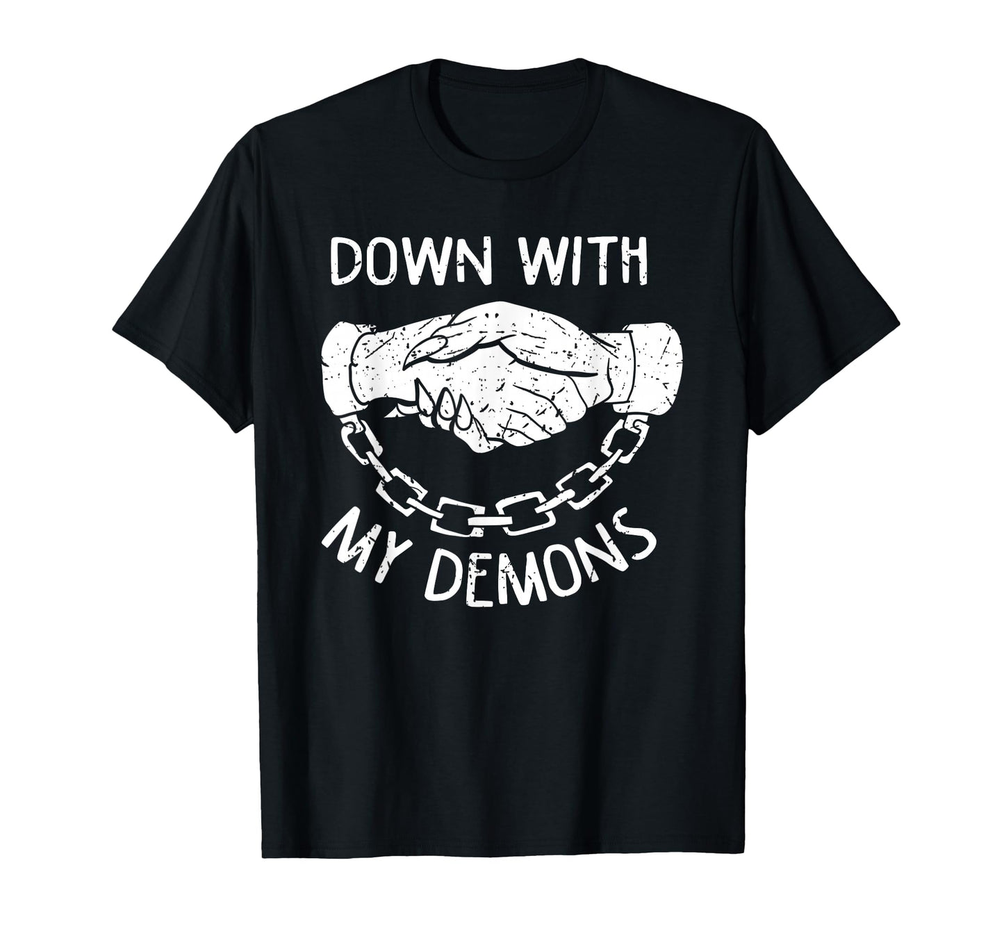 Down with My Demons Deal Handshake Aesthetic Humour Goth T-Shirt
